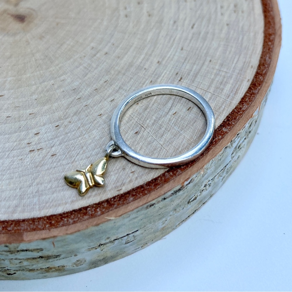 Sterling silver ring with gold plated butterfly charm